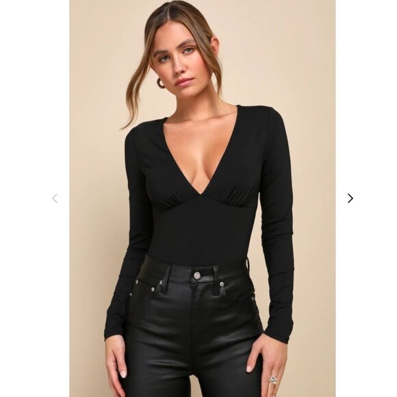 Lulus Modern Possibilities Black V-Neck Long Sleeve Bodysuit, XS, NWT - Picture 1 of 5